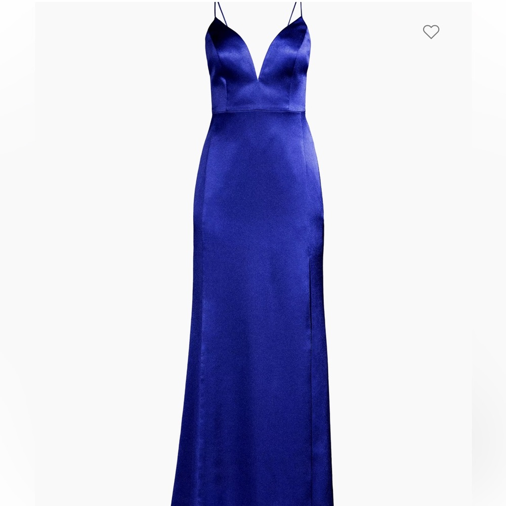Aidan Mattox Liquid Satin Sapphire Gown - Picture 2 of 6